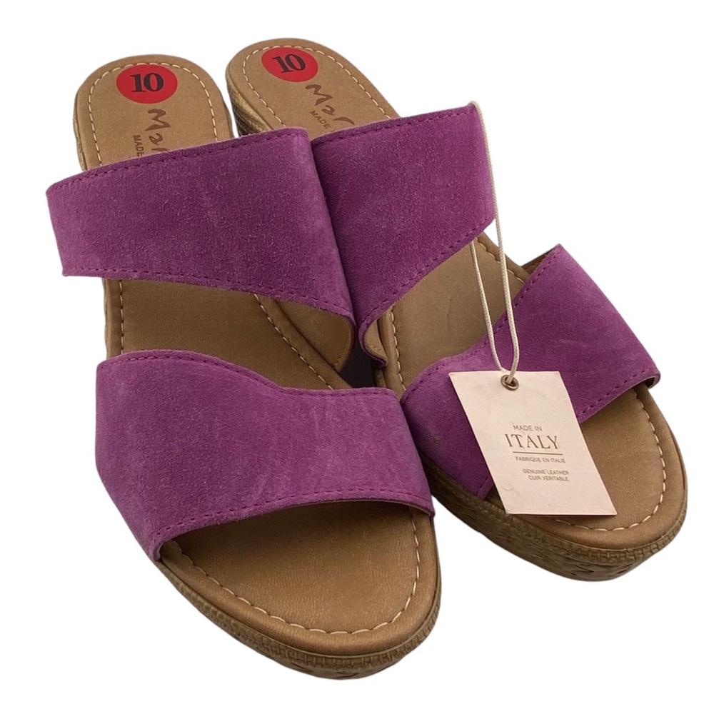 MARIELLA Wedge Sandals Genuine Suede Wedge in Magenta
